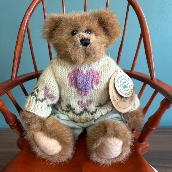 Vintage Boyds Bear Plush 8" Edmund T. Bear 1997 w Heart Sweater Pastel Bibs Tags - Picture 1 of 10